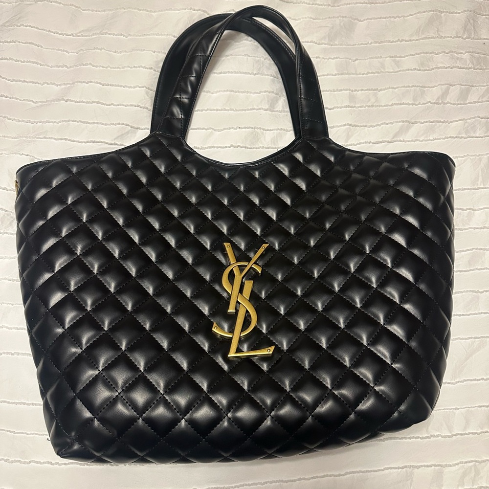 YSL Black Quilted Tote with Gold Logo